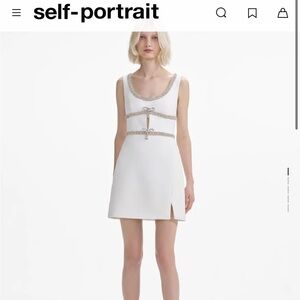 Self-Portrait White Mini Dress with Silver Trim